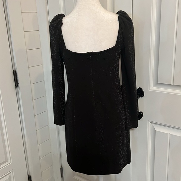 1.State Square Neck Princess Seam Metallic Shimmer Black Cocktail Mini Dress - Picture 5 of 10